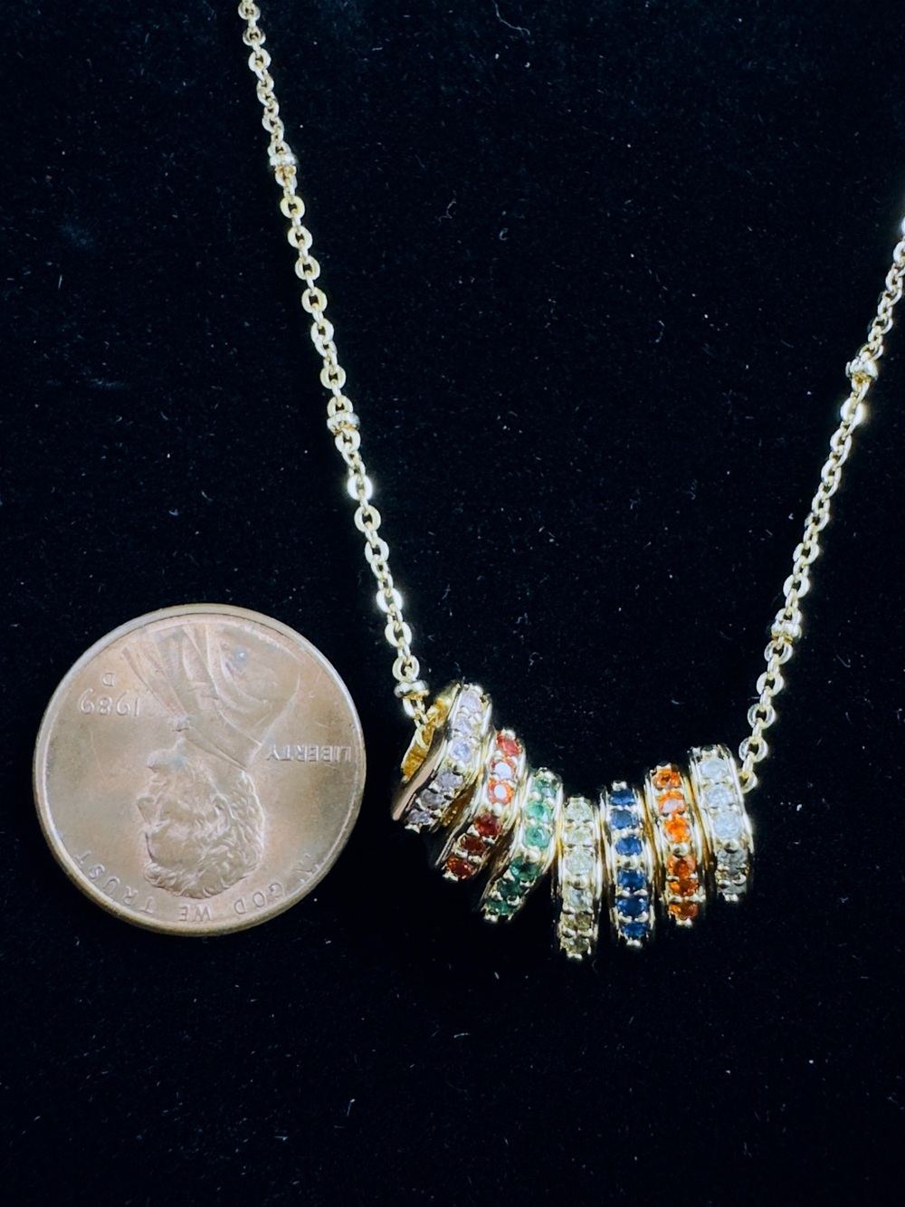 Gold-Tone Multicolor Crystal Ring Pendant Necklace - Women Jewelry - Picture 3 of 3